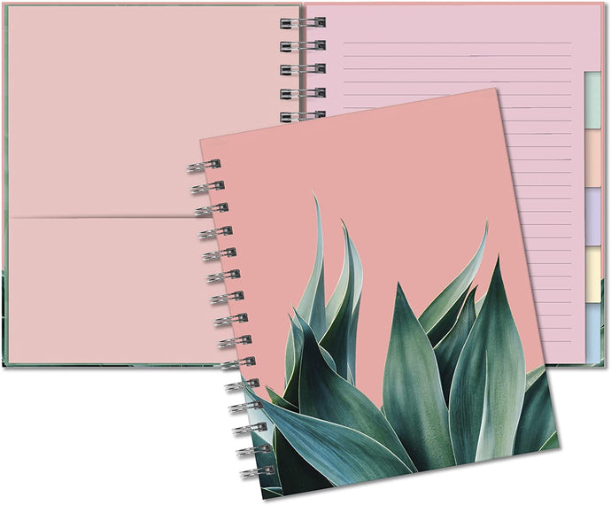 Medium Tabbed Spiral Notebook - Agave on Coral