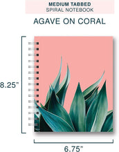 Load image into Gallery viewer, Medium Tabbed Spiral Notebook - Agave on Coral