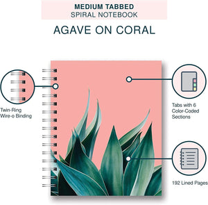 Medium Tabbed Spiral Notebook - Agave on Coral