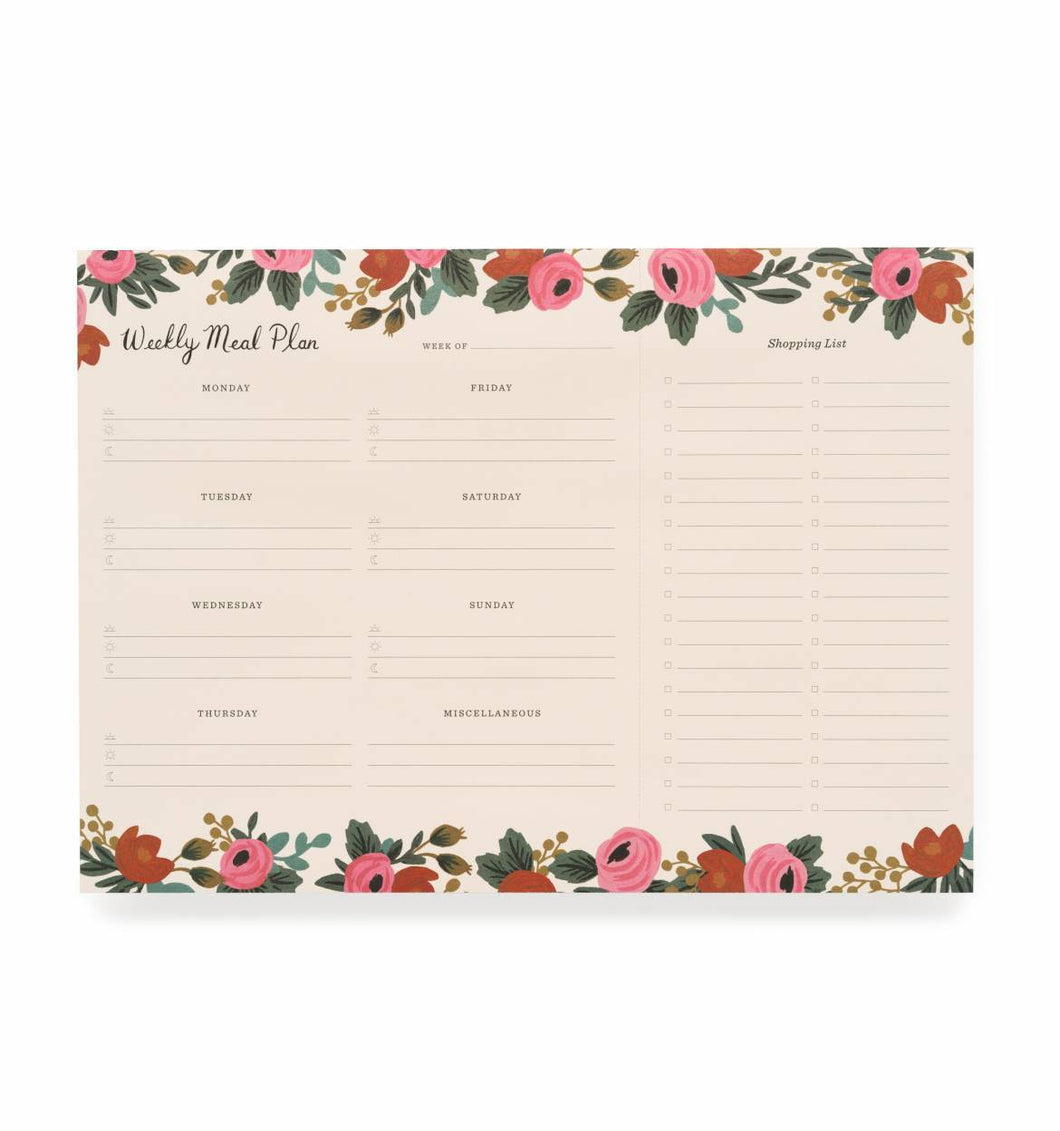 Rifle Paper Co. Rosa Meal Planner with Tear-off Shopping List