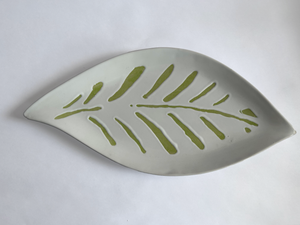Boston International Ceramic Serving Plate, 13x6 inches, Safari White Green Large
