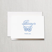 Load image into Gallery viewer, Letterpress Blue Pram Thank You Note - Crane &amp; Co. - Petals and Postings