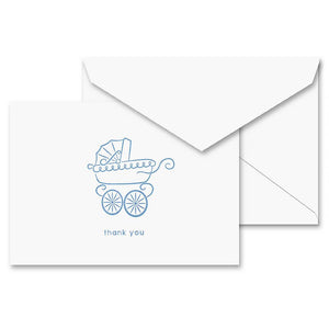 Letterpress Blue Pram Thank You Note - Crane & Co. - Petals and Postings